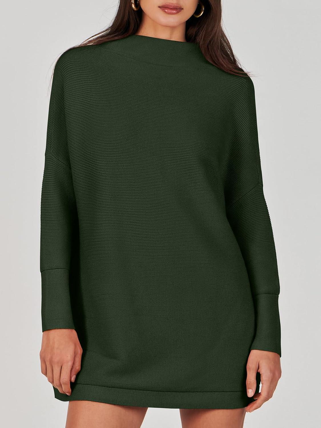 imageANRABESS Women Oversized Casual Loose Turtleneck Long Sleeve Slouchy Baggy Knit Tunic Sweaters Pullover 2025 Fall OutfitsArmy Green