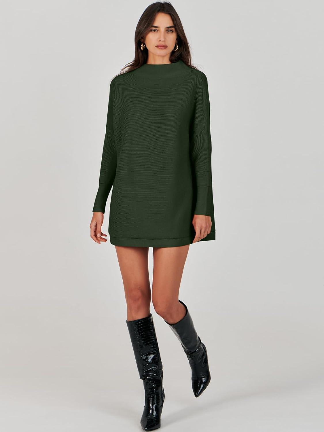 imageANRABESS Women Oversized Casual Loose Turtleneck Long Sleeve Slouchy Baggy Knit Tunic Sweaters Pullover 2025 Fall OutfitsArmy Green