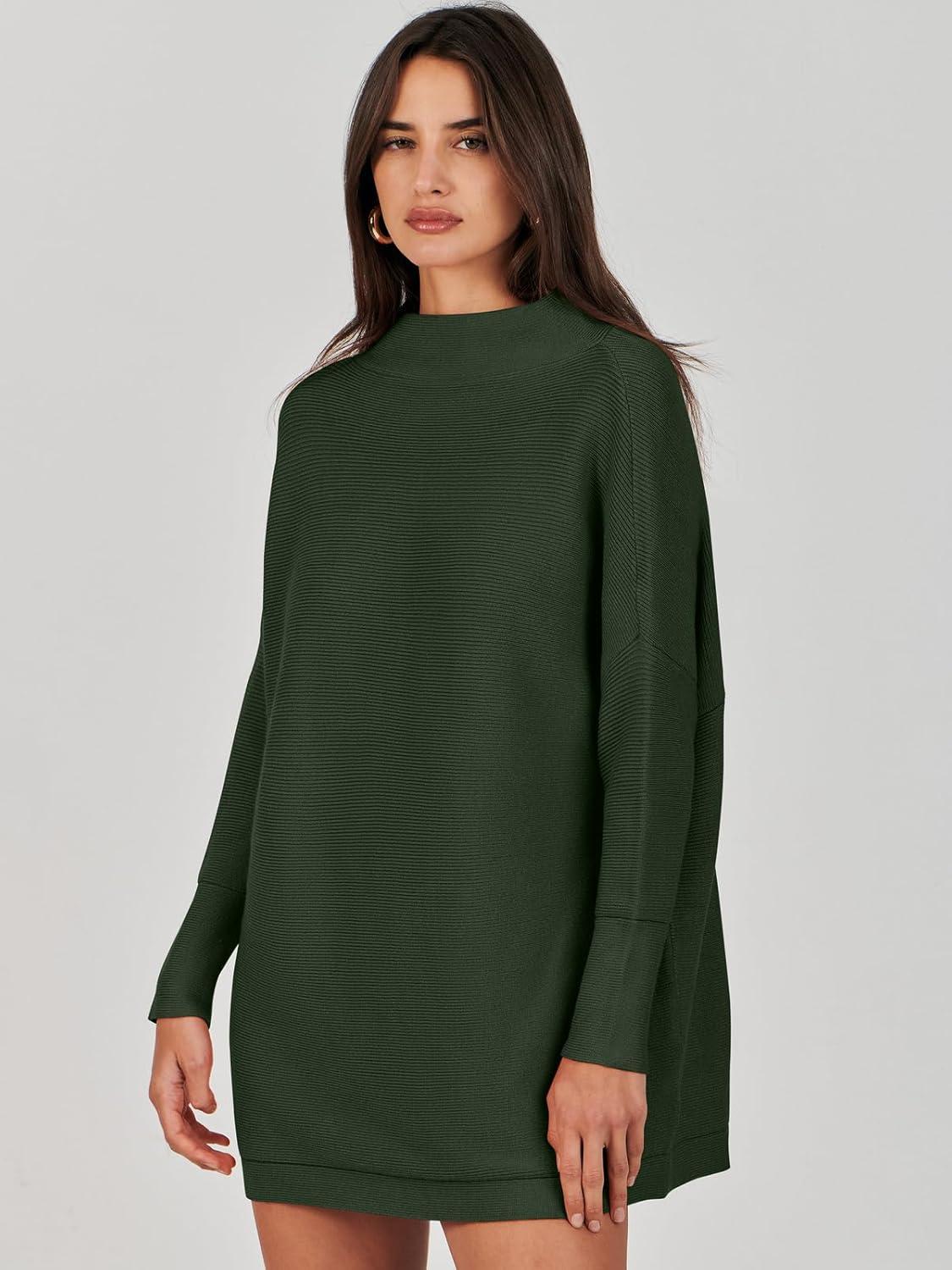 imageANRABESS Women Oversized Casual Loose Turtleneck Long Sleeve Slouchy Baggy Knit Tunic Sweaters Pullover 2025 Fall OutfitsArmy Green