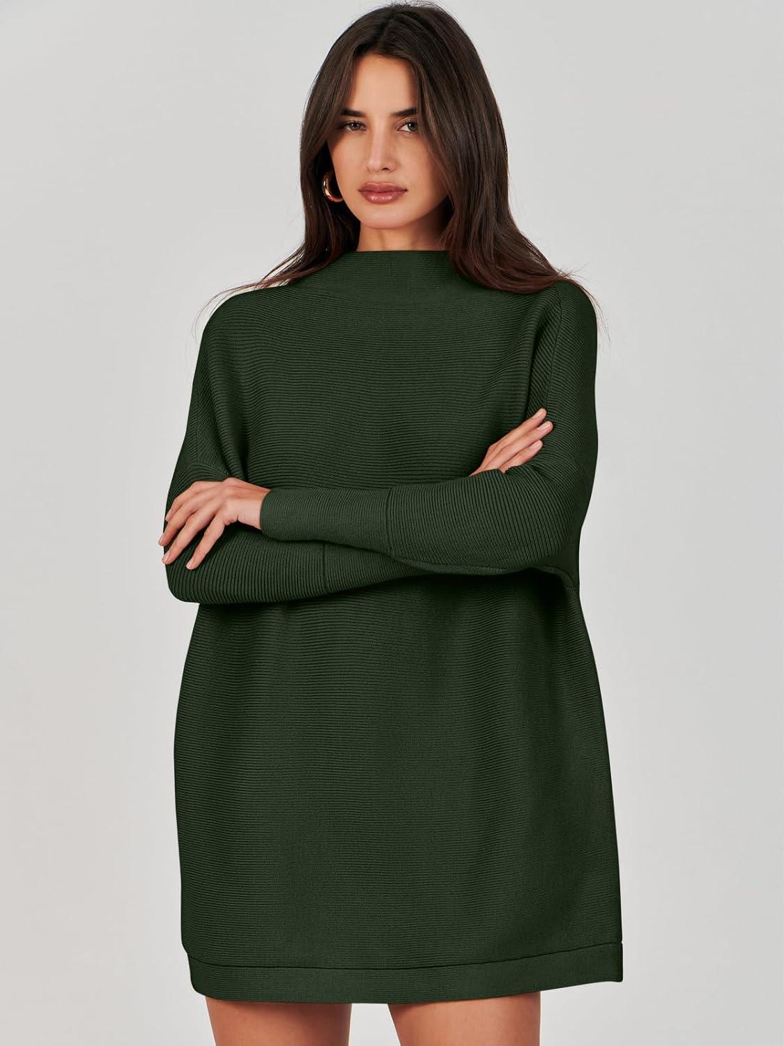 imageANRABESS Women Oversized Casual Loose Turtleneck Long Sleeve Slouchy Baggy Knit Tunic Sweaters Pullover 2025 Fall OutfitsArmy Green