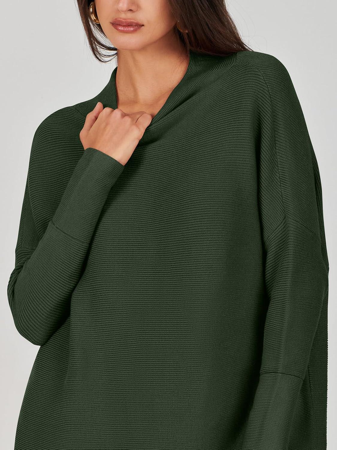 imageANRABESS Women Oversized Casual Loose Turtleneck Long Sleeve Slouchy Baggy Knit Tunic Sweaters Pullover 2025 Fall OutfitsArmy Green