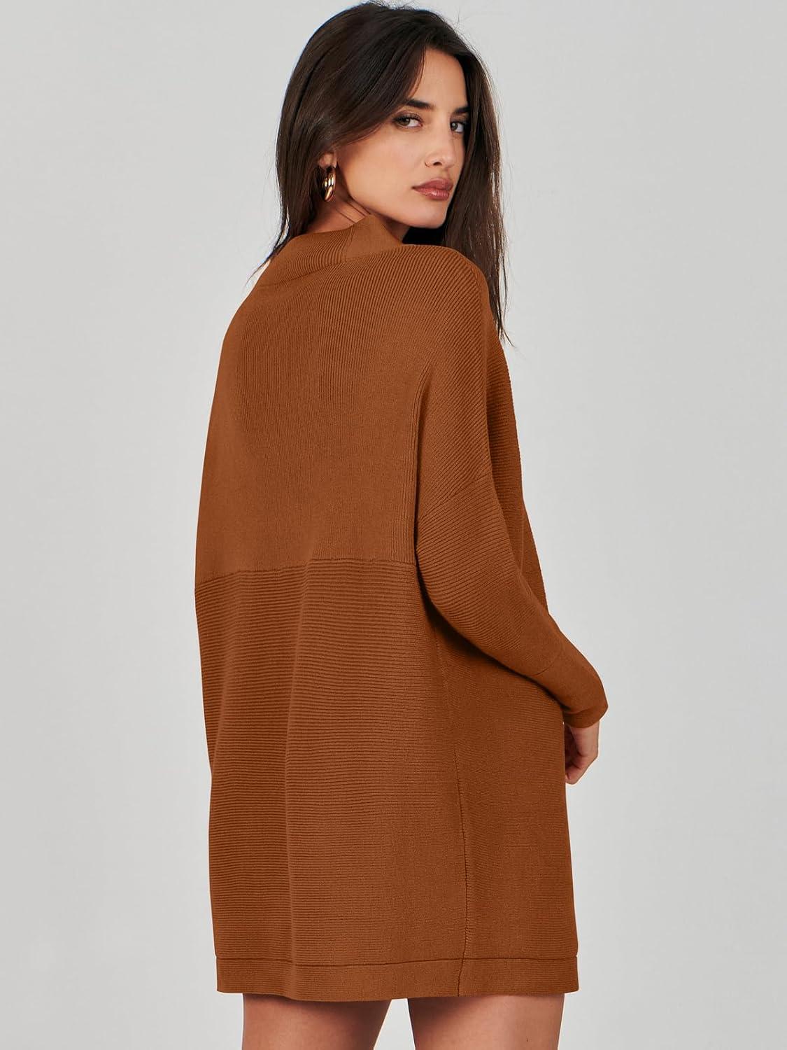 imageANRABESS Women Oversized Casual Loose Turtleneck Long Sleeve Slouchy Baggy Knit Tunic Sweaters Pullover 2025 Fall OutfitsBrown