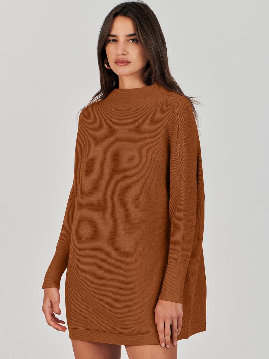 imageANRABESS Women Oversized Casual Loose Turtleneck Long Sleeve Slouchy Baggy Knit Tunic Sweaters Pullover 2025 Fall OutfitsBrown