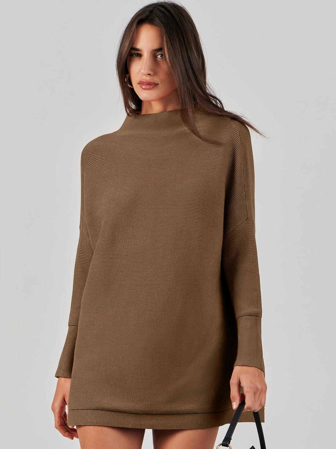 imageANRABESS Women Oversized Casual Loose Turtleneck Long Sleeve Slouchy Baggy Knit Tunic Sweaters Pullover 2025 Fall OutfitsCoffee