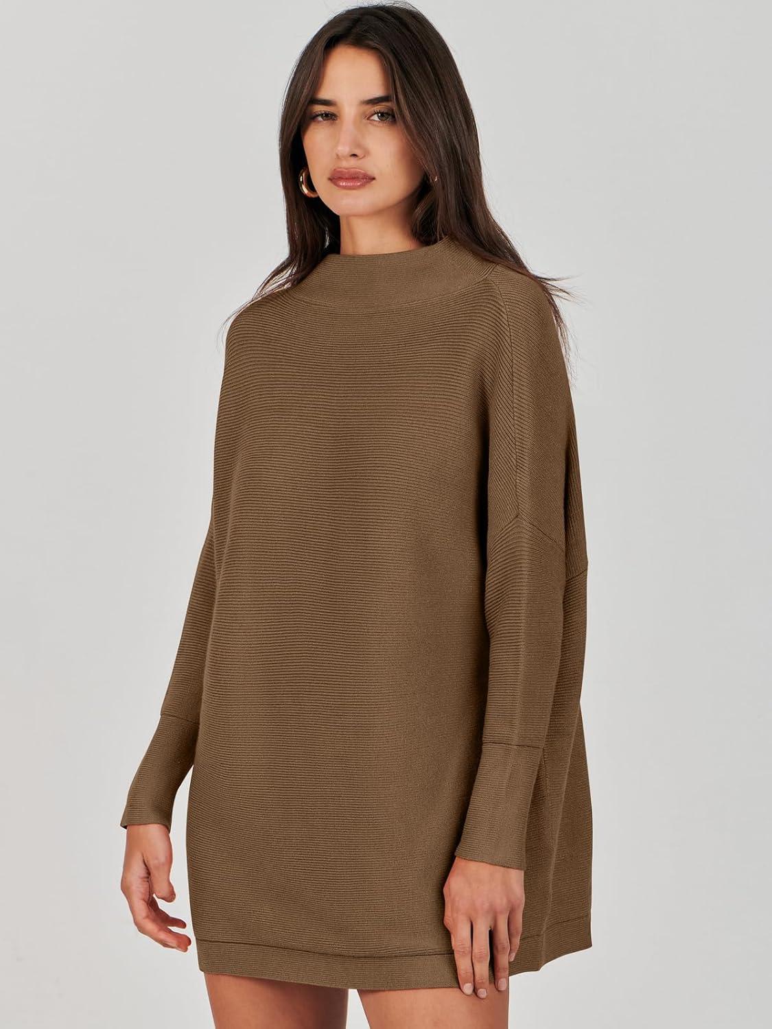 imageANRABESS Women Oversized Casual Loose Turtleneck Long Sleeve Slouchy Baggy Knit Tunic Sweaters Pullover 2025 Fall OutfitsCoffee