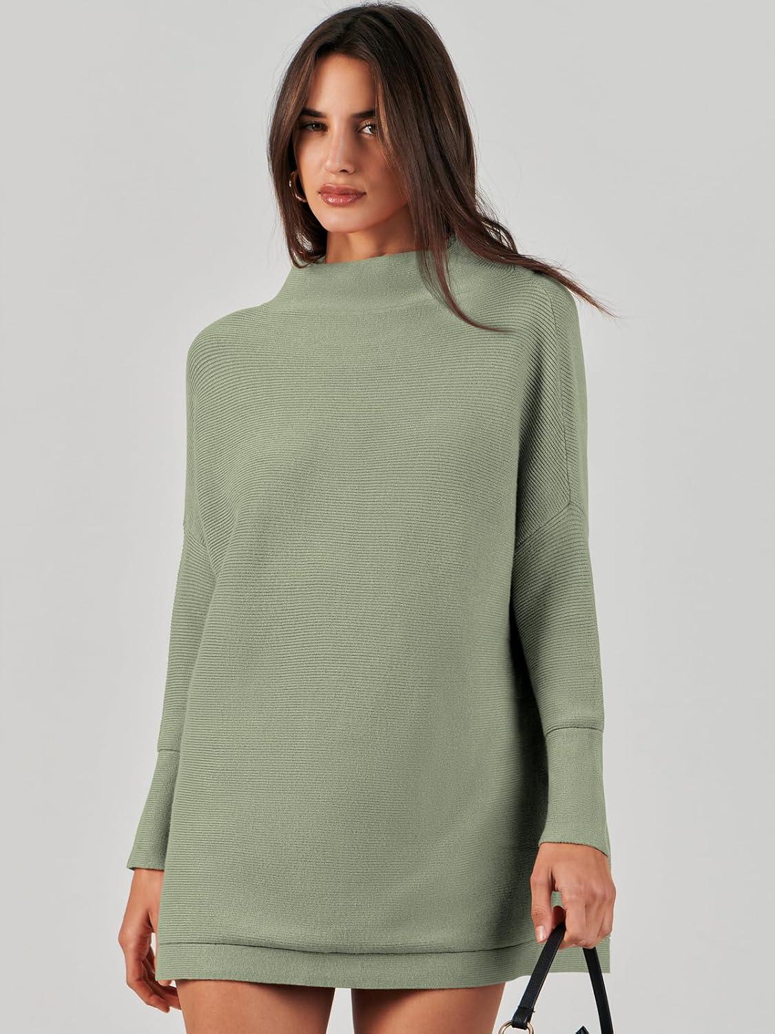 imageANRABESS Women Oversized Casual Loose Turtleneck Long Sleeve Slouchy Baggy Knit Tunic Sweaters Pullover 2025 Fall OutfitsGrass