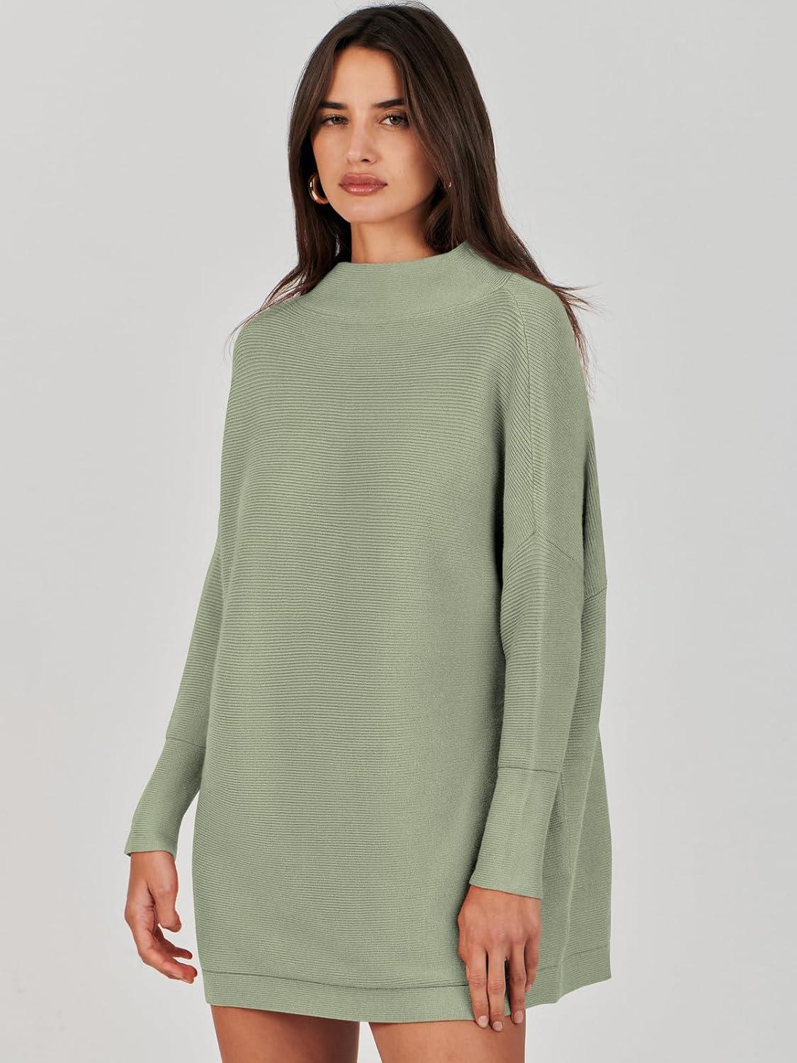 imageANRABESS Women Oversized Casual Loose Turtleneck Long Sleeve Slouchy Baggy Knit Tunic Sweaters Pullover 2025 Fall OutfitsGrass