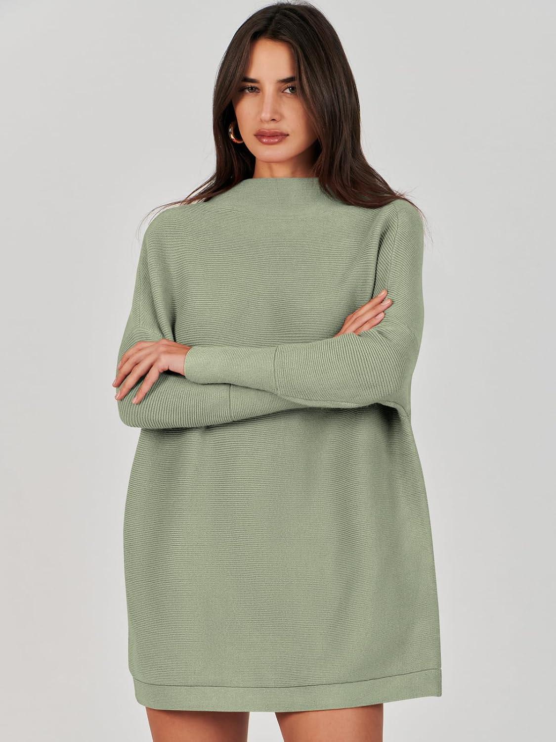 imageANRABESS Women Oversized Casual Loose Turtleneck Long Sleeve Slouchy Baggy Knit Tunic Sweaters Pullover 2025 Fall OutfitsGrass