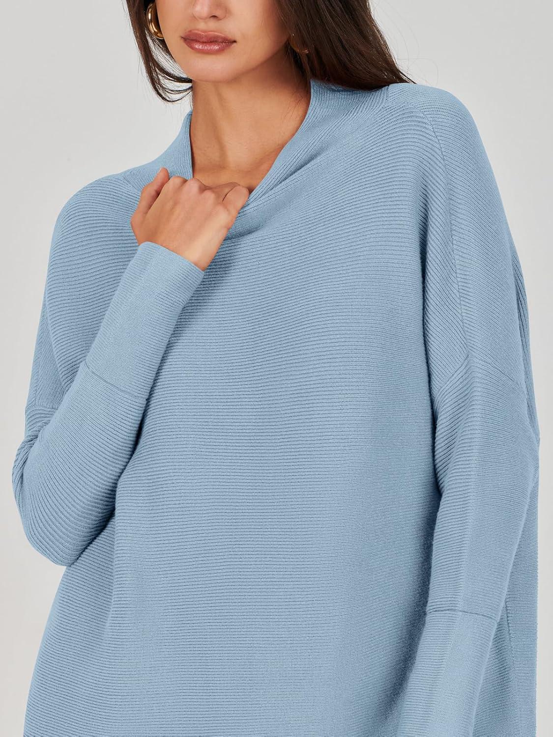 imageANRABESS Women Oversized Casual Loose Turtleneck Long Sleeve Slouchy Baggy Knit Tunic Sweaters Pullover 2025 Fall OutfitsGray Blue