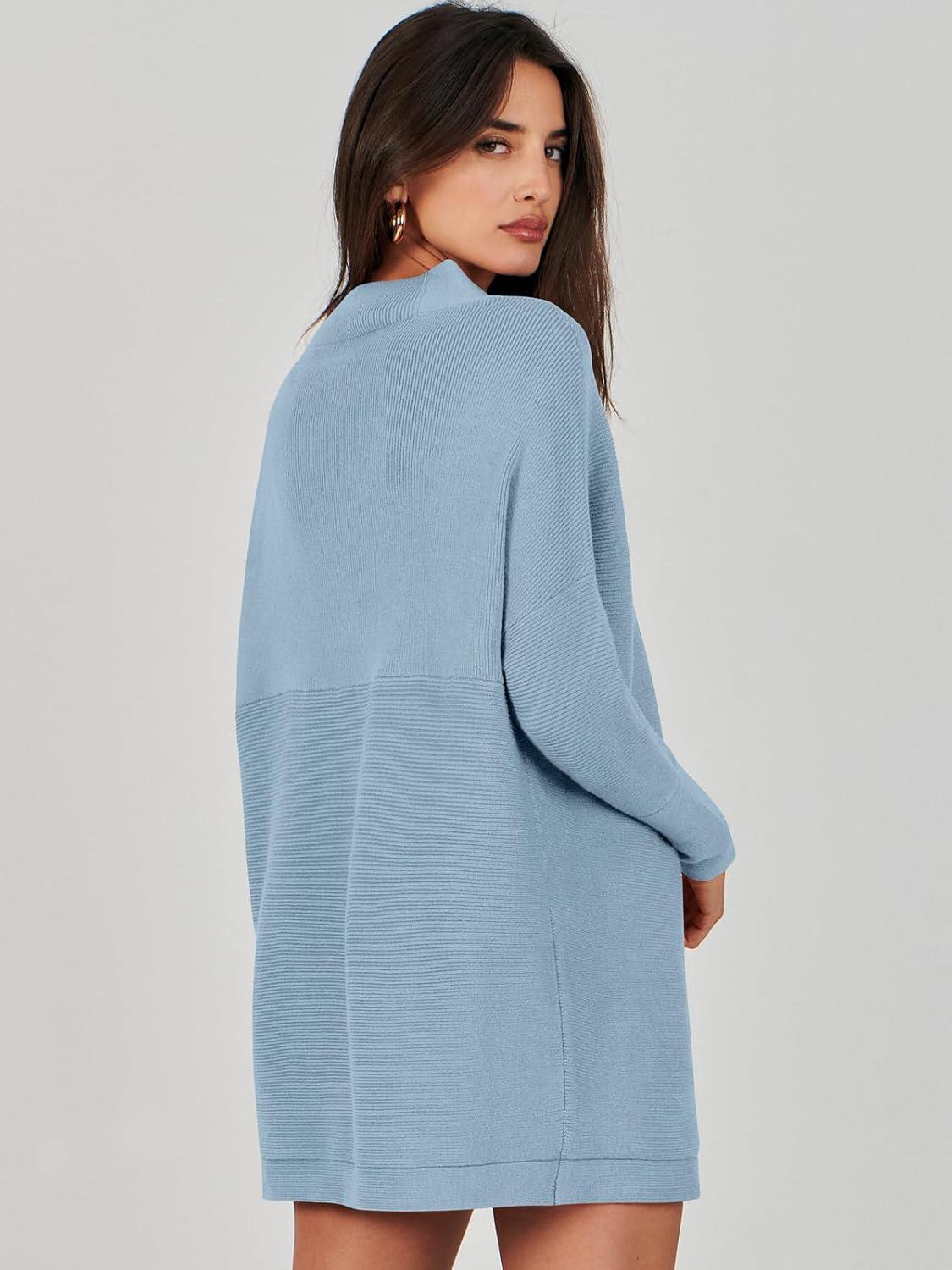 imageANRABESS Women Oversized Casual Loose Turtleneck Long Sleeve Slouchy Baggy Knit Tunic Sweaters Pullover 2025 Fall OutfitsGray Blue