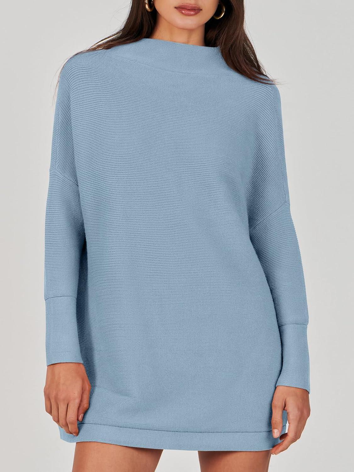 imageANRABESS Women Oversized Casual Loose Turtleneck Long Sleeve Slouchy Baggy Knit Tunic Sweaters Pullover 2025 Fall OutfitsGray Blue