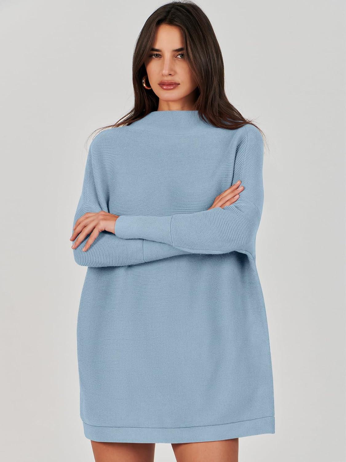 imageANRABESS Women Oversized Casual Loose Turtleneck Long Sleeve Slouchy Baggy Knit Tunic Sweaters Pullover 2025 Fall OutfitsGray Blue