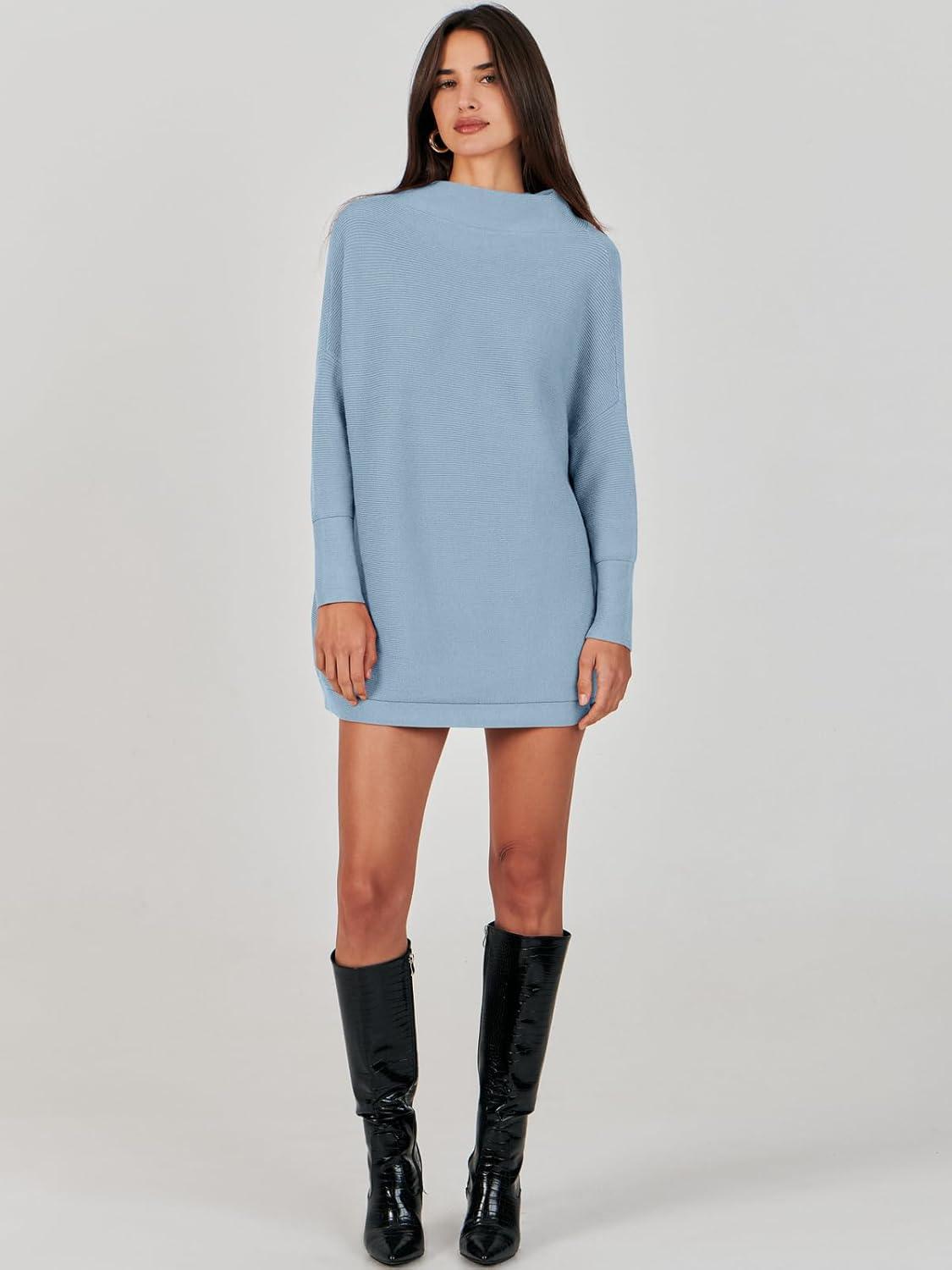 imageANRABESS Women Oversized Casual Loose Turtleneck Long Sleeve Slouchy Baggy Knit Tunic Sweaters Pullover 2025 Fall OutfitsGray Blue