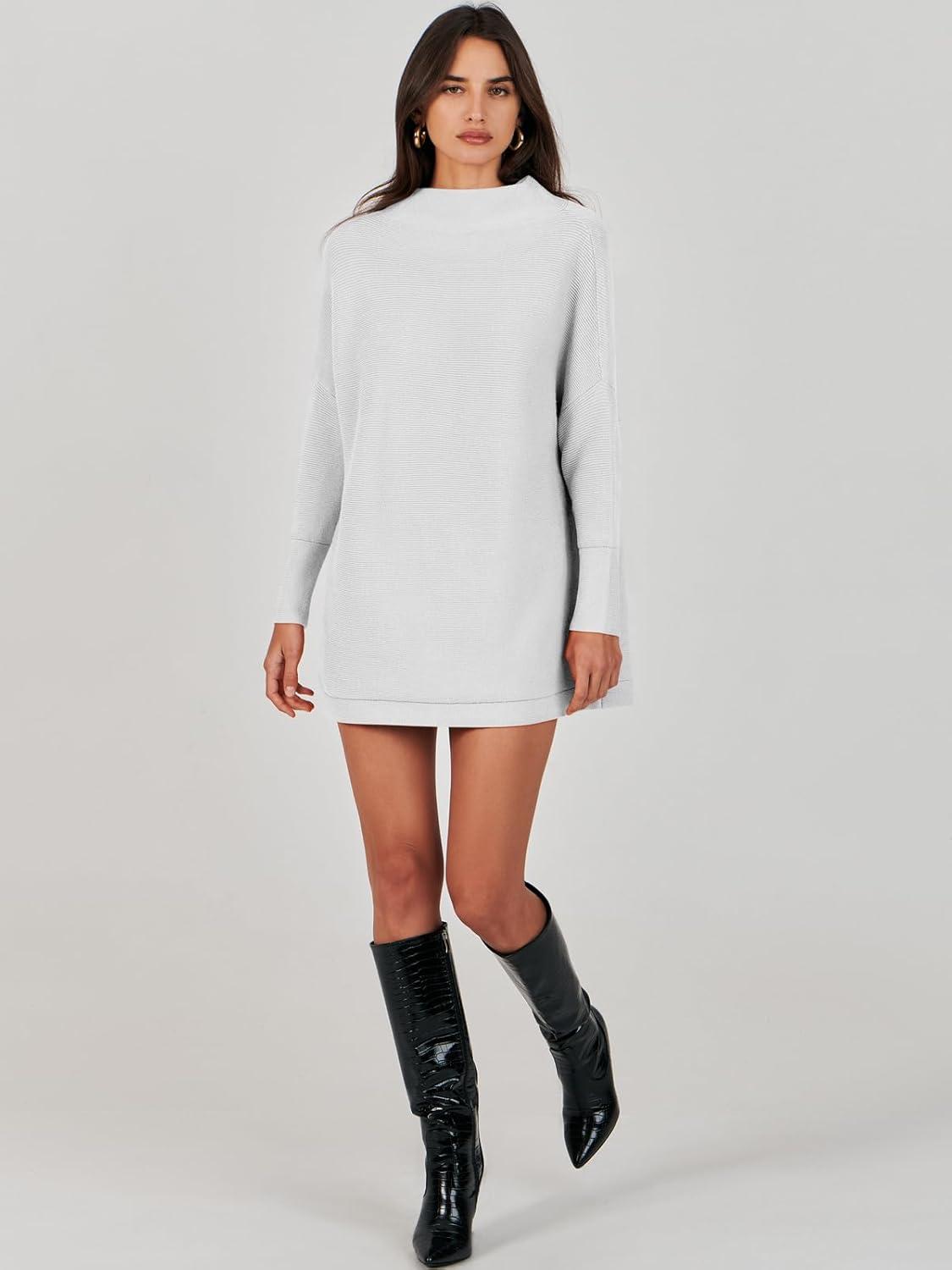 imageANRABESS Women Oversized Casual Loose Turtleneck Long Sleeve Slouchy Baggy Knit Tunic Sweaters Pullover 2025 Fall OutfitsGrey