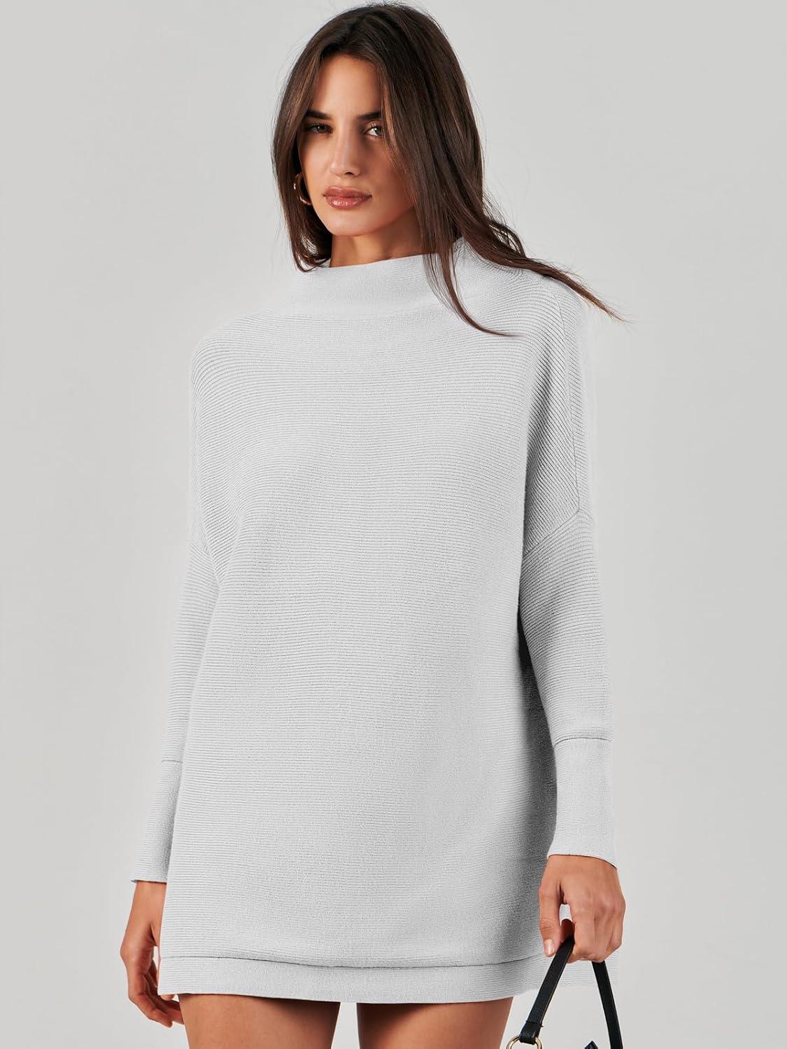 imageANRABESS Women Oversized Casual Loose Turtleneck Long Sleeve Slouchy Baggy Knit Tunic Sweaters Pullover 2025 Fall OutfitsGrey