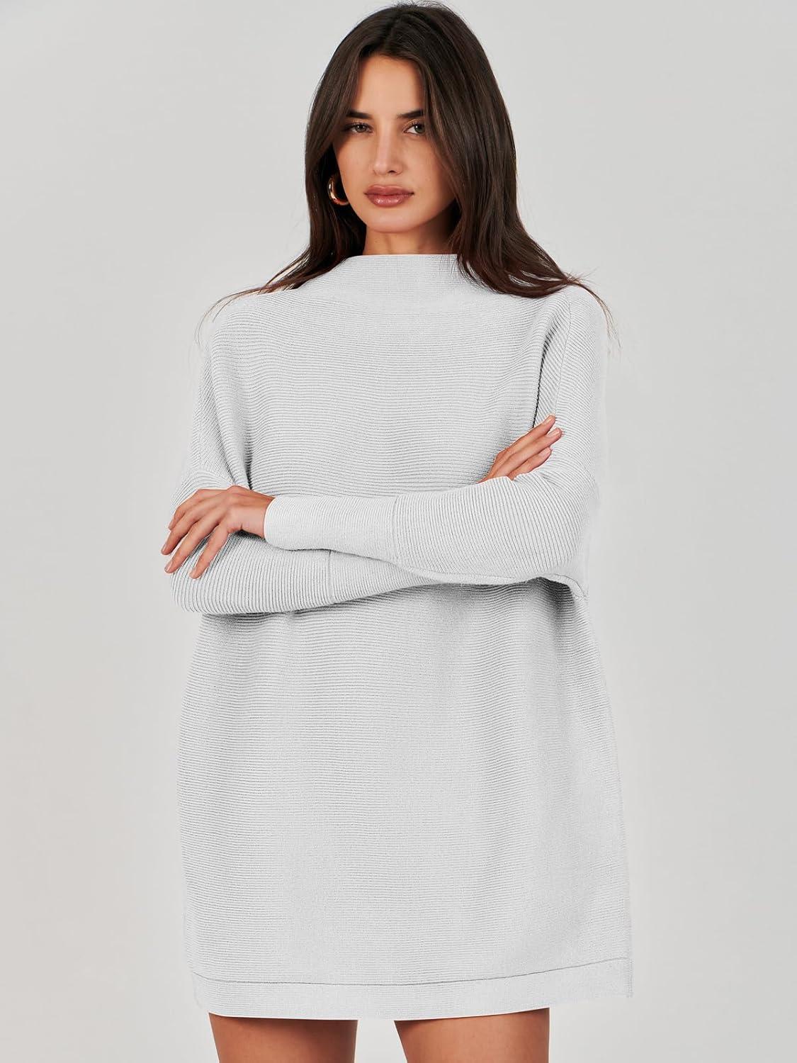 imageANRABESS Women Oversized Casual Loose Turtleneck Long Sleeve Slouchy Baggy Knit Tunic Sweaters Pullover 2025 Fall OutfitsGrey