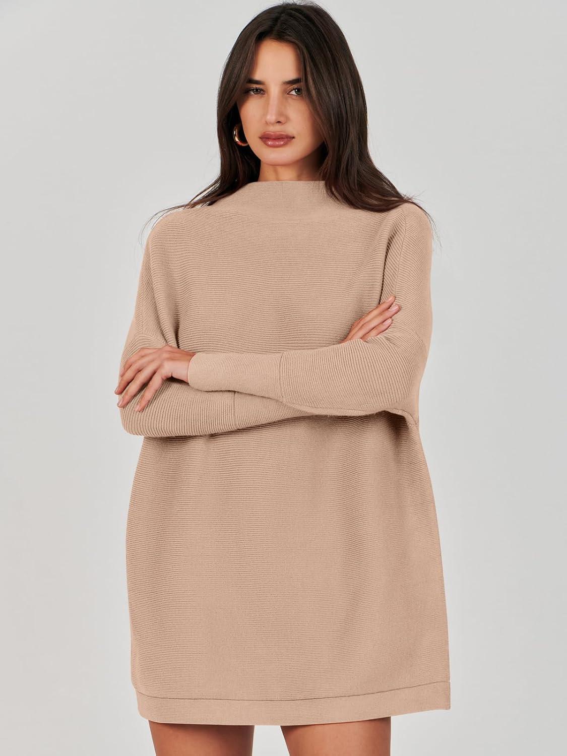 imageANRABESS Women Oversized Casual Loose Turtleneck Long Sleeve Slouchy Baggy Knit Tunic Sweaters Pullover 2025 Fall OutfitsKhaki