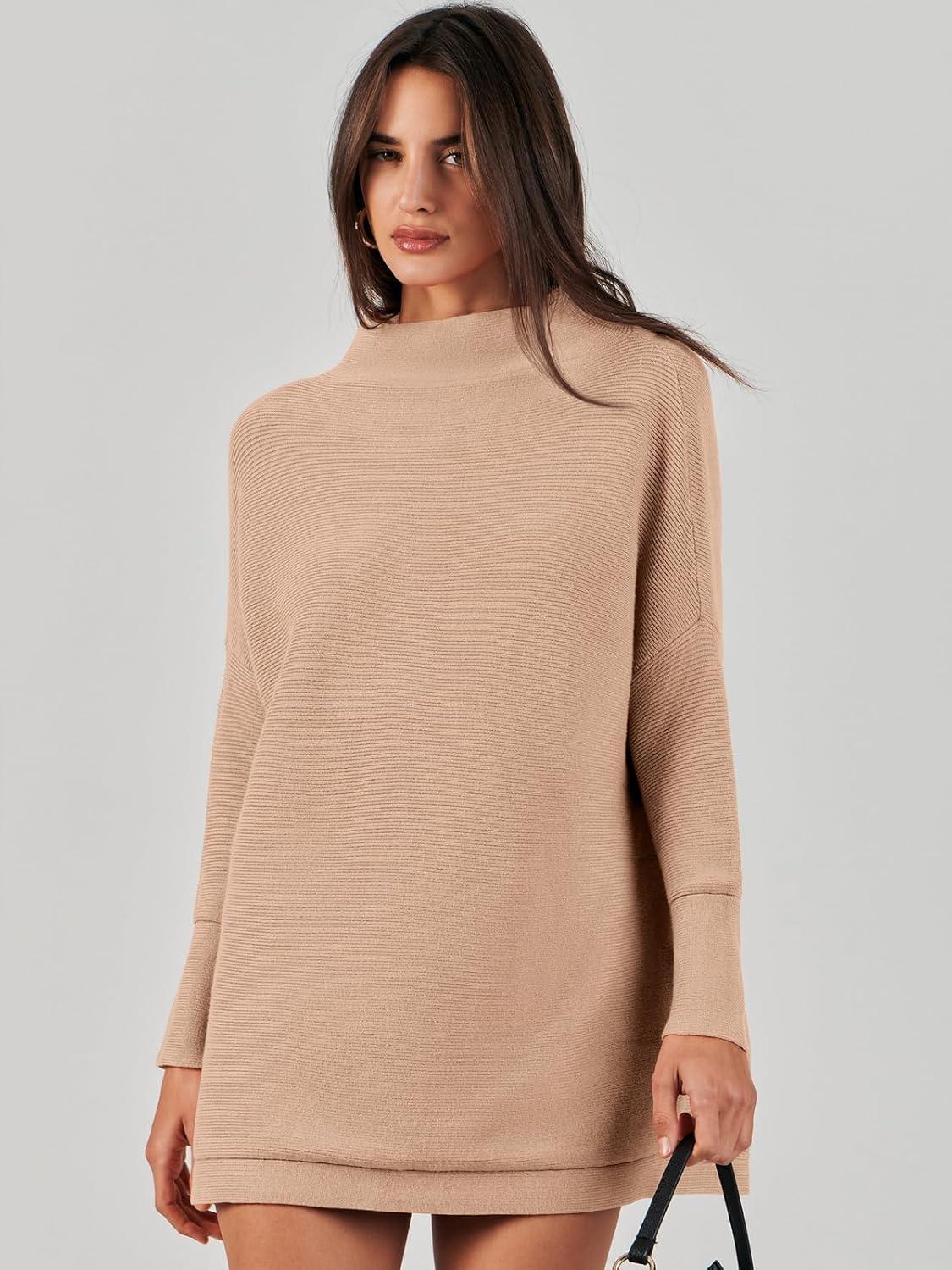 imageANRABESS Women Oversized Casual Loose Turtleneck Long Sleeve Slouchy Baggy Knit Tunic Sweaters Pullover 2025 Fall OutfitsKhaki