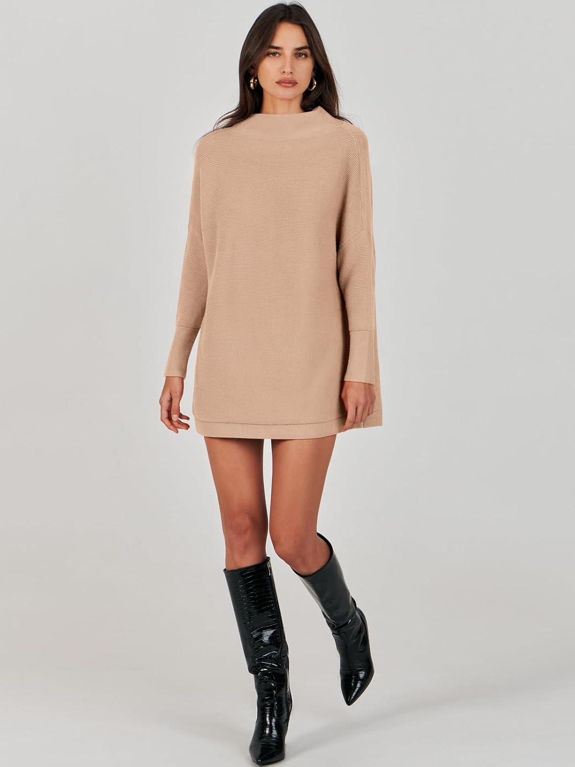 imageANRABESS Women Oversized Casual Loose Turtleneck Long Sleeve Slouchy Baggy Knit Tunic Sweaters Pullover 2025 Fall OutfitsKhaki