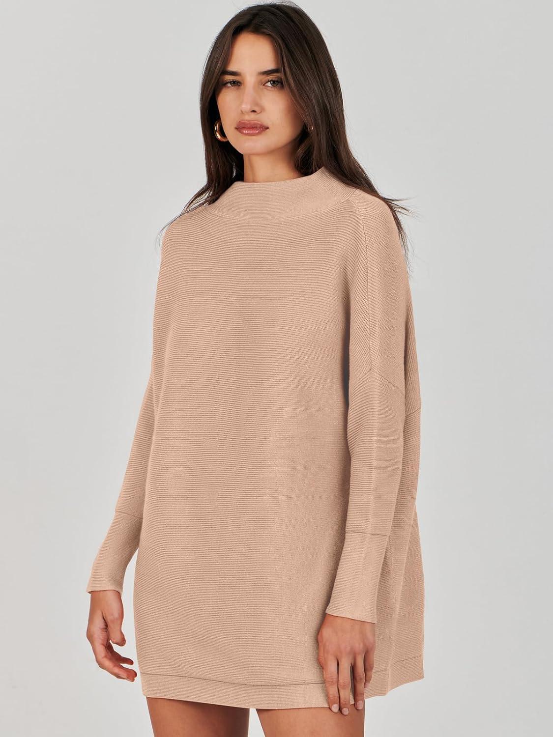 imageANRABESS Women Oversized Casual Loose Turtleneck Long Sleeve Slouchy Baggy Knit Tunic Sweaters Pullover 2025 Fall OutfitsKhaki