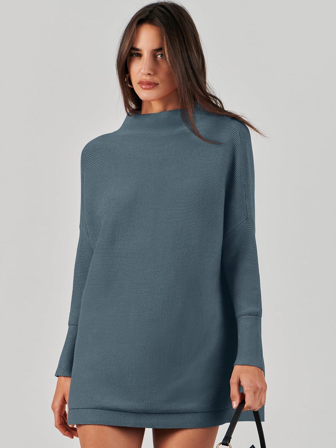 imageANRABESS Women Oversized Casual Loose Turtleneck Long Sleeve Slouchy Baggy Knit Tunic Sweaters Pullover 2025 Fall OutfitsNavy Blue