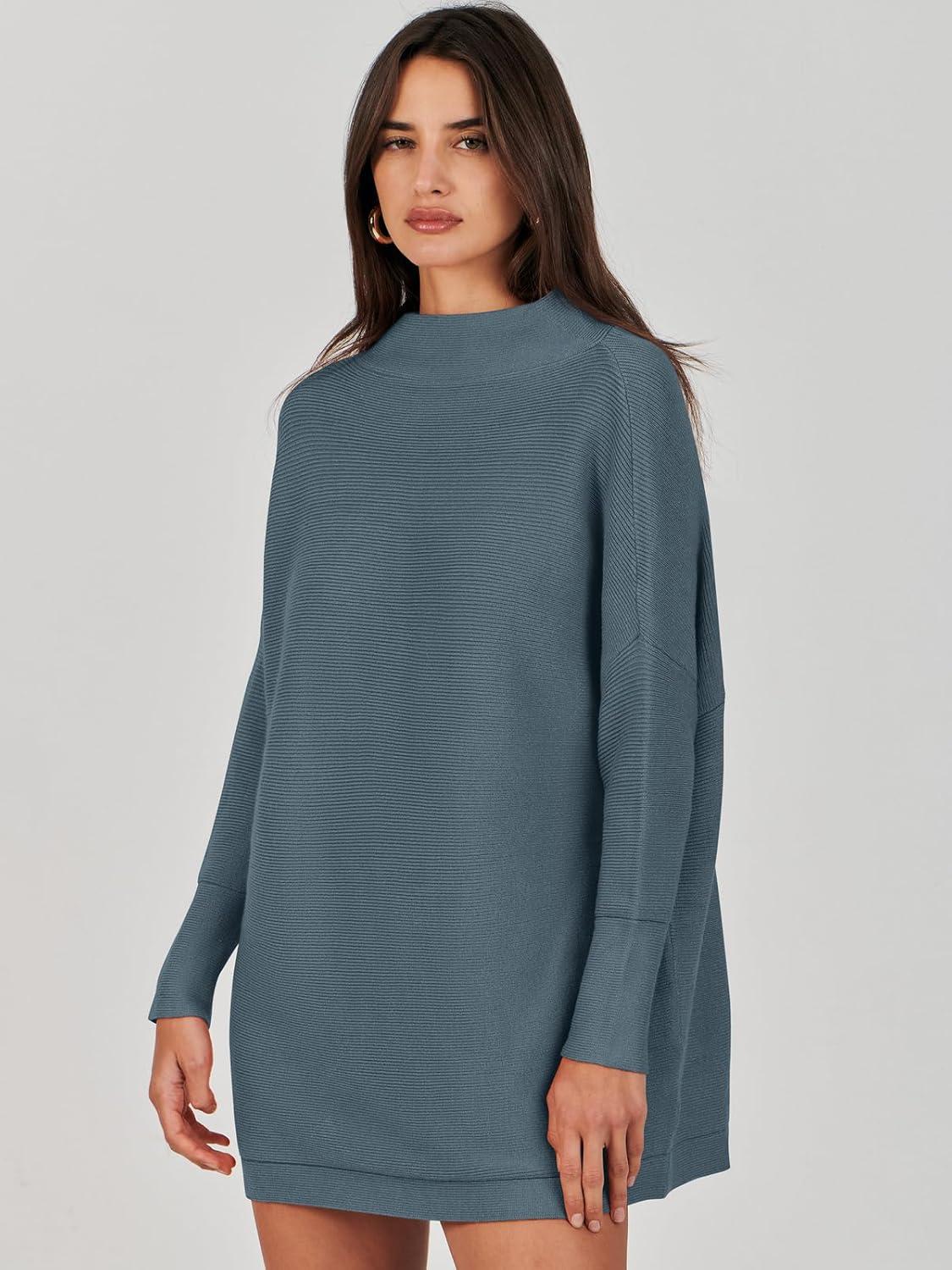 imageANRABESS Women Oversized Casual Loose Turtleneck Long Sleeve Slouchy Baggy Knit Tunic Sweaters Pullover 2025 Fall OutfitsNavy Blue