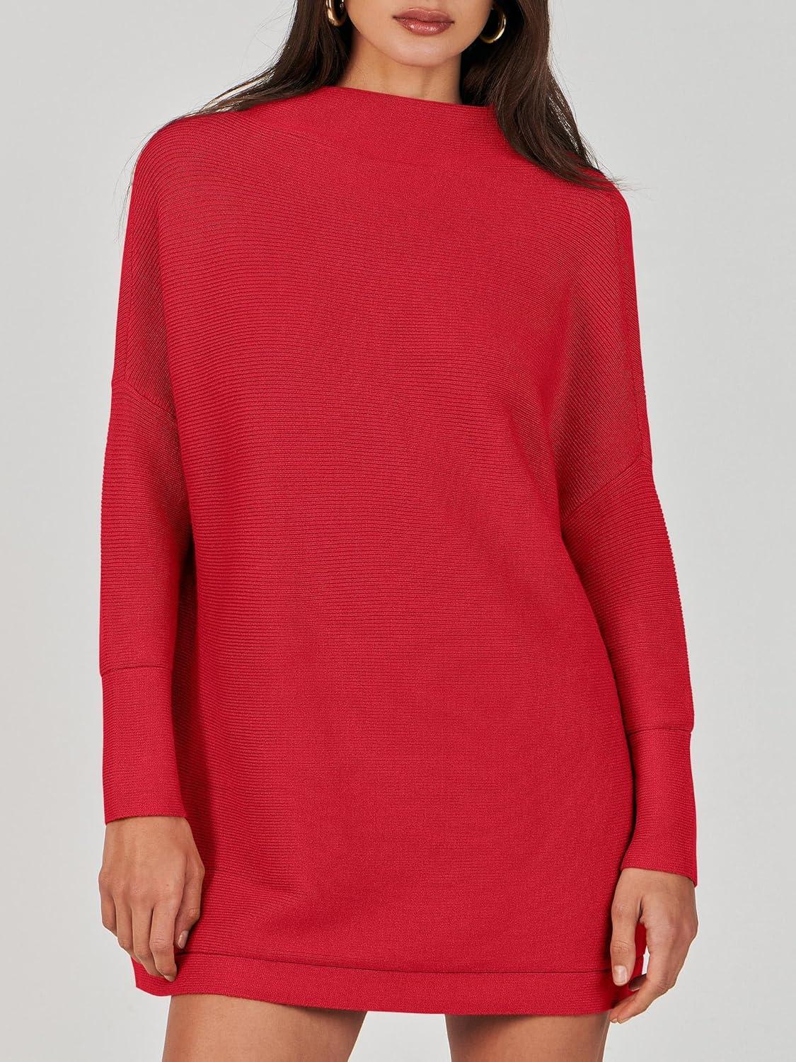 imageANRABESS Women Oversized Casual Loose Turtleneck Long Sleeve Slouchy Baggy Knit Tunic Sweaters Pullover 2025 Fall OutfitsRed