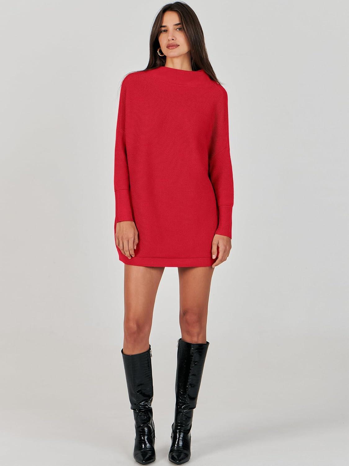 imageANRABESS Women Oversized Casual Loose Turtleneck Long Sleeve Slouchy Baggy Knit Tunic Sweaters Pullover 2025 Fall OutfitsRed