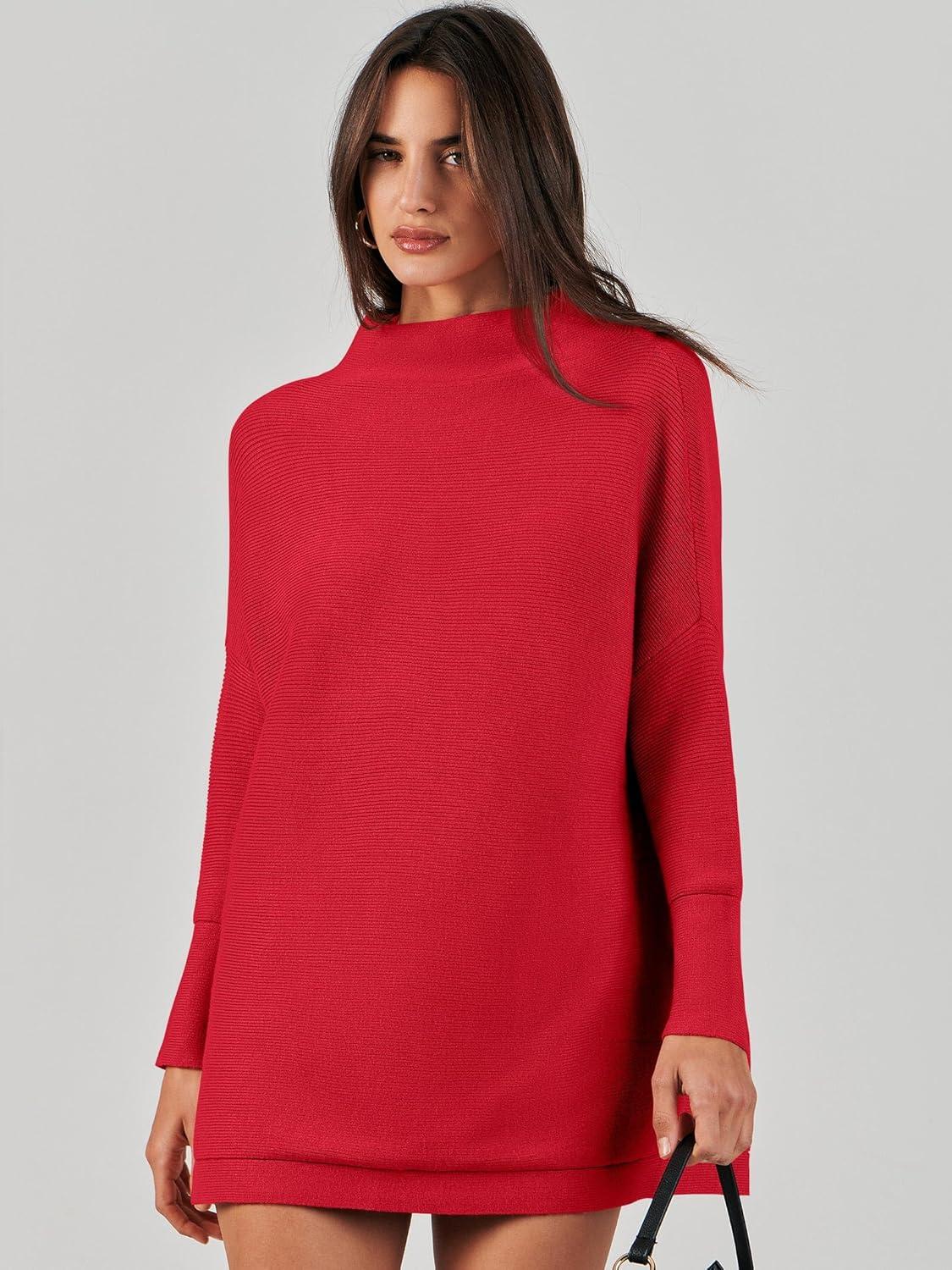 imageANRABESS Women Oversized Casual Loose Turtleneck Long Sleeve Slouchy Baggy Knit Tunic Sweaters Pullover 2025 Fall OutfitsRed