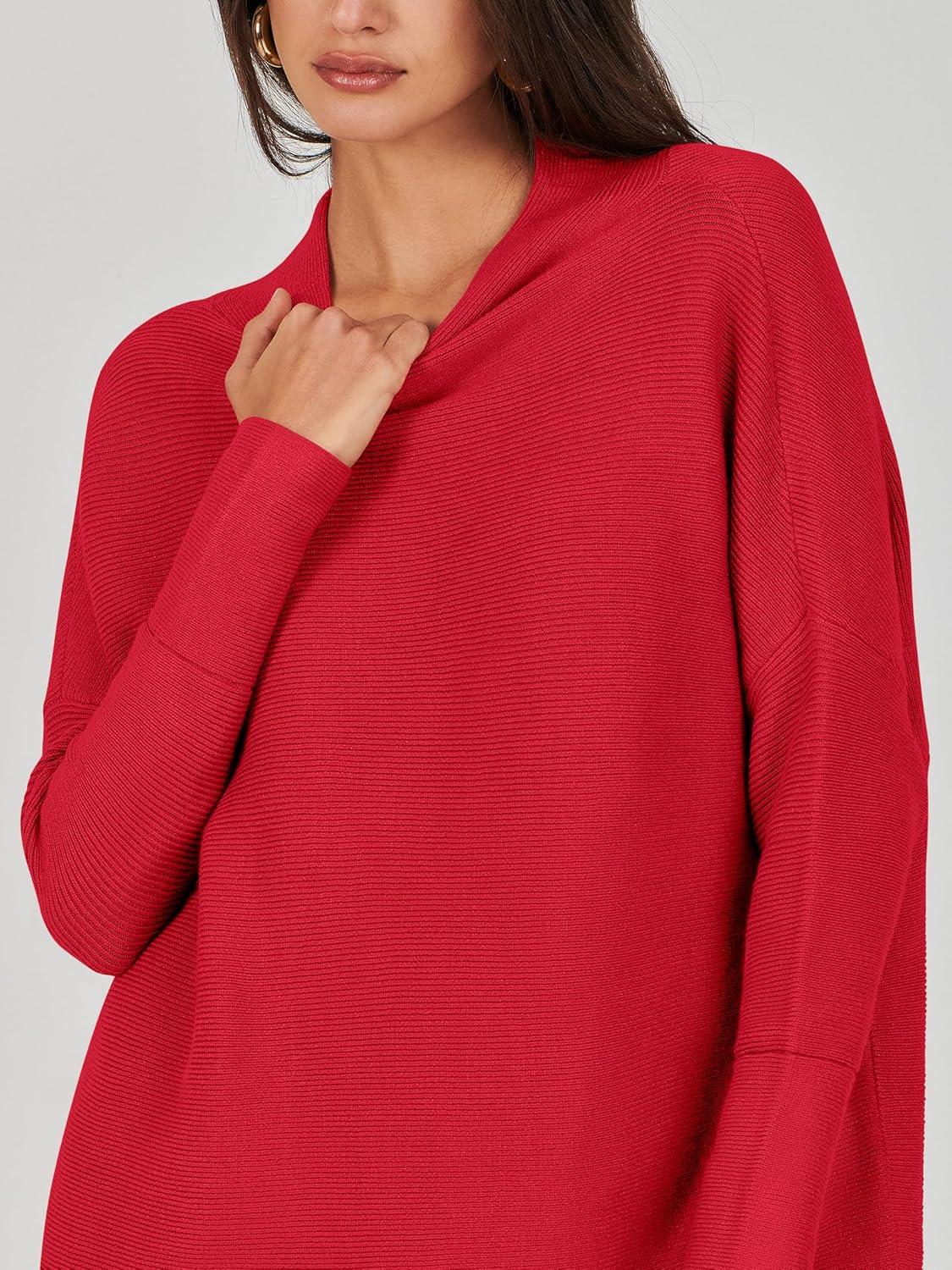 imageANRABESS Women Oversized Casual Loose Turtleneck Long Sleeve Slouchy Baggy Knit Tunic Sweaters Pullover 2025 Fall OutfitsRed