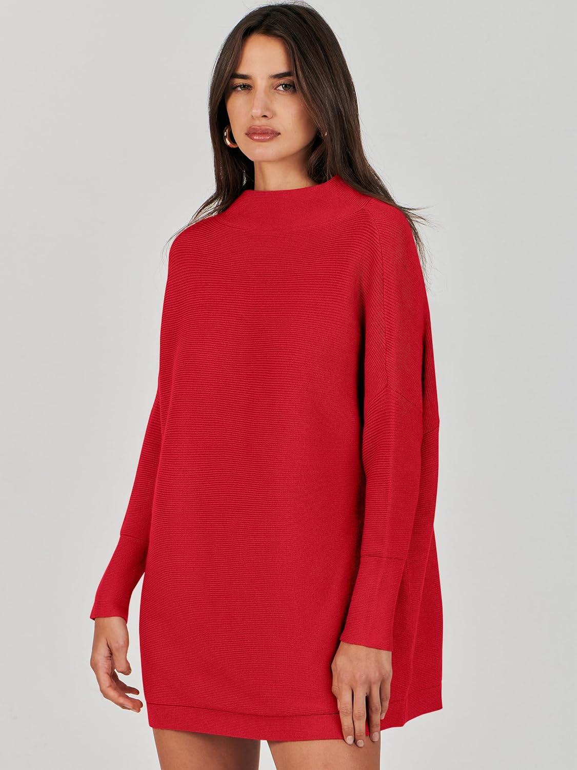 imageANRABESS Women Oversized Casual Loose Turtleneck Long Sleeve Slouchy Baggy Knit Tunic Sweaters Pullover 2025 Fall OutfitsRed