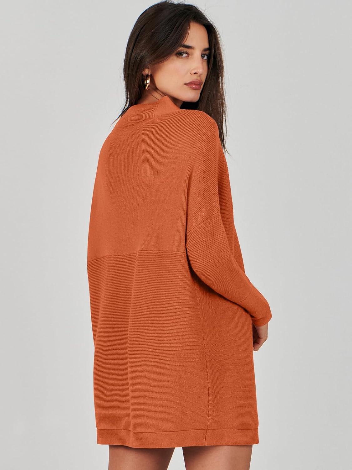 imageANRABESS Women Oversized Casual Loose Turtleneck Long Sleeve Slouchy Baggy Knit Tunic Sweaters Pullover 2025 Fall OutfitsRust Orange