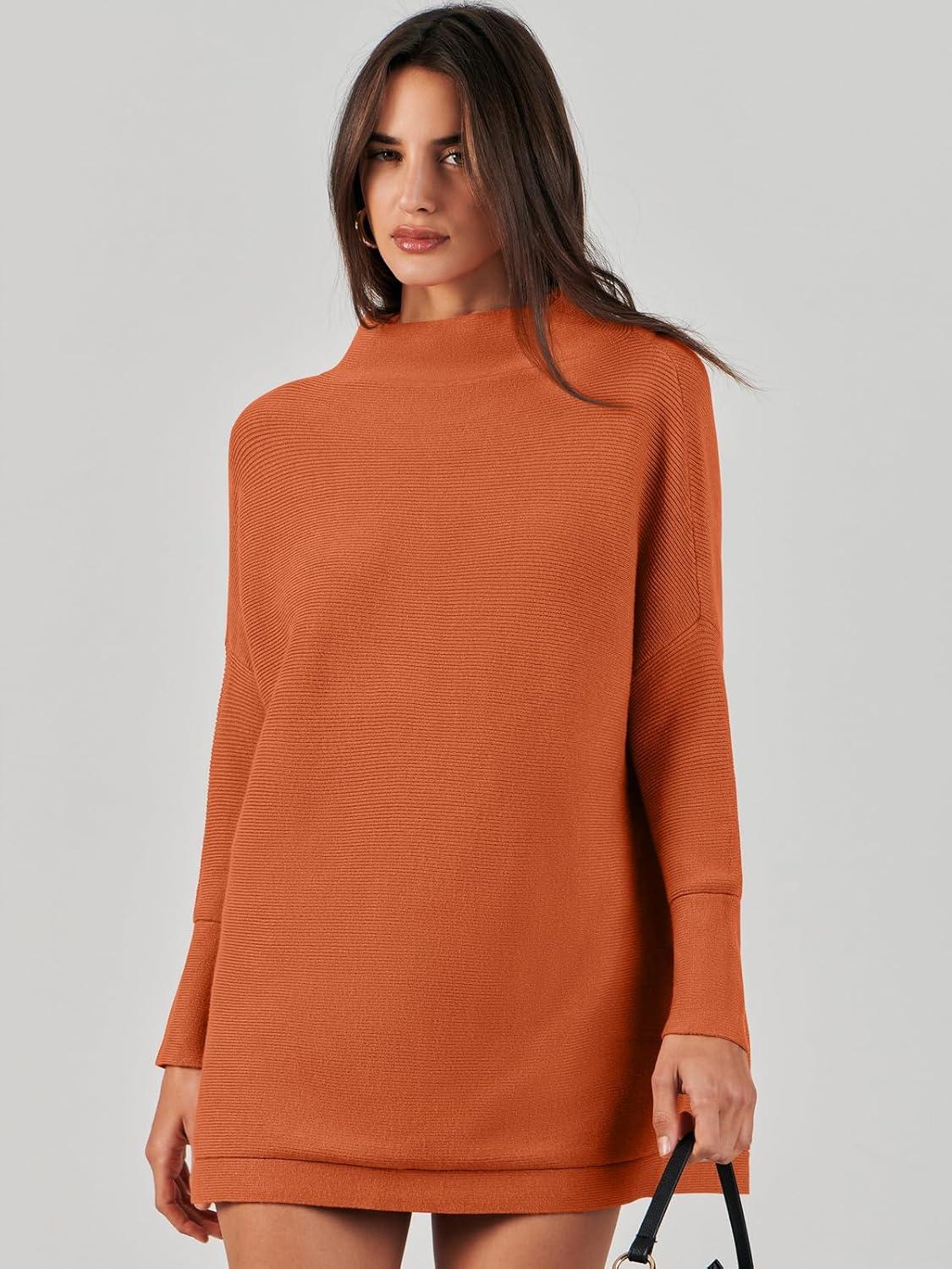 imageANRABESS Women Oversized Casual Loose Turtleneck Long Sleeve Slouchy Baggy Knit Tunic Sweaters Pullover 2025 Fall OutfitsRust Orange