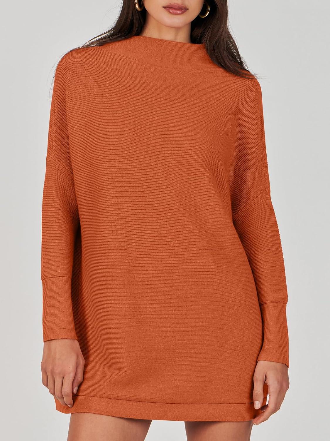 imageANRABESS Women Oversized Casual Loose Turtleneck Long Sleeve Slouchy Baggy Knit Tunic Sweaters Pullover 2025 Fall OutfitsRust Orange