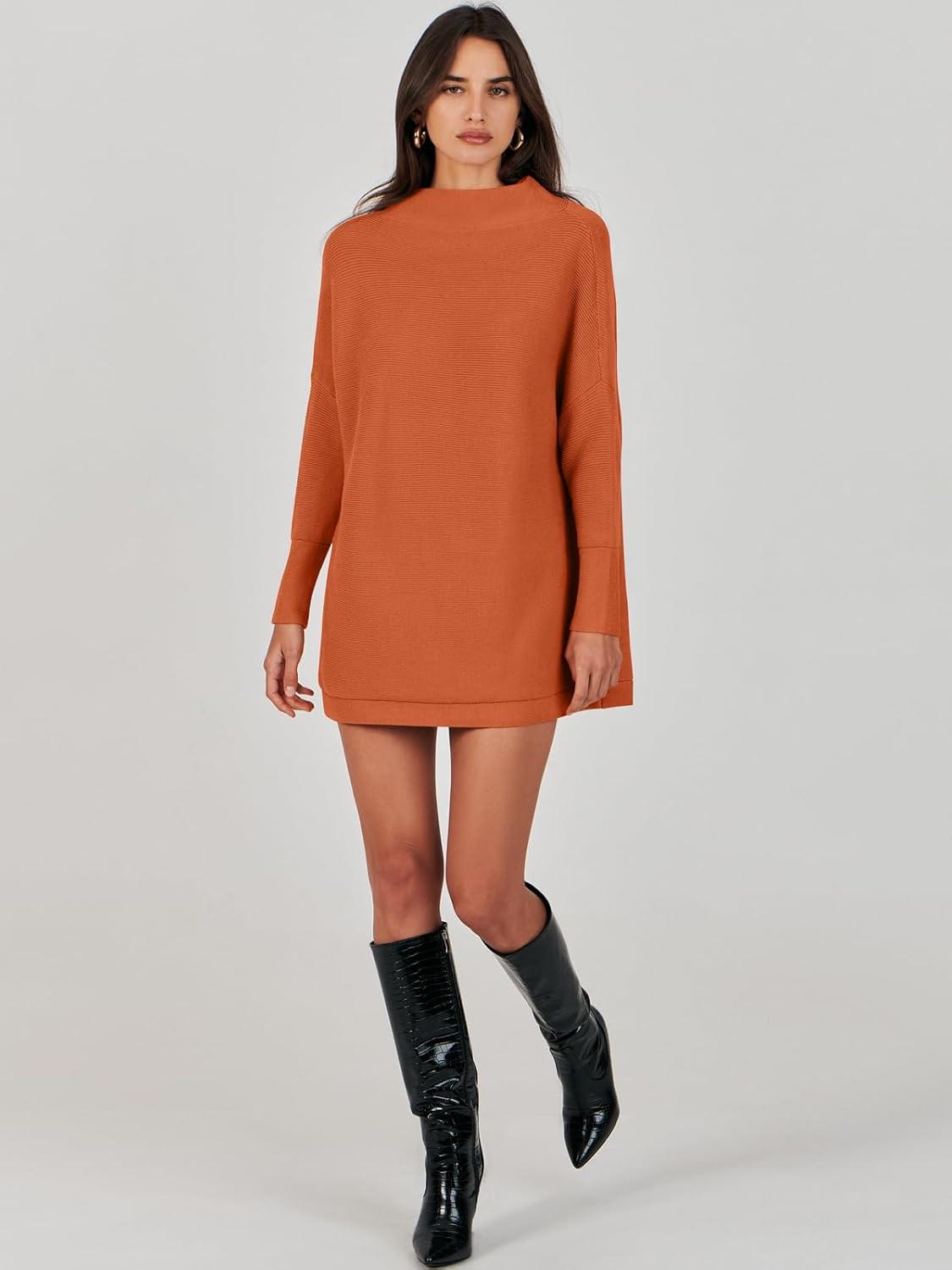 imageANRABESS Women Oversized Casual Loose Turtleneck Long Sleeve Slouchy Baggy Knit Tunic Sweaters Pullover 2025 Fall OutfitsRust Orange