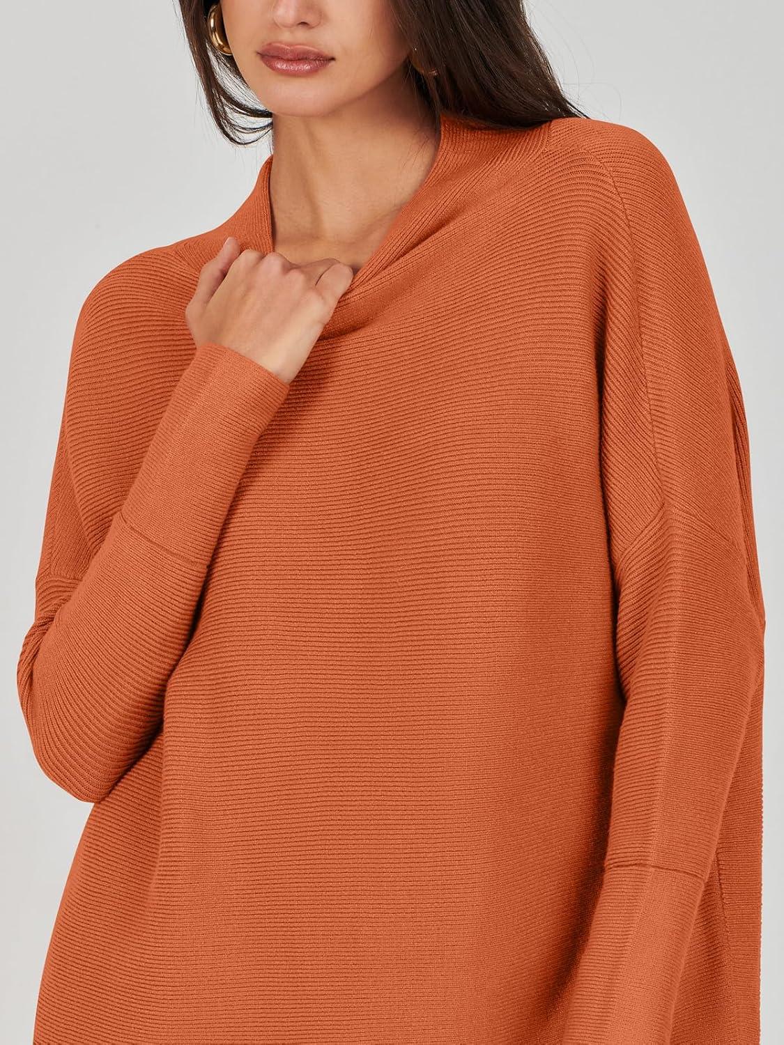 imageANRABESS Women Oversized Casual Loose Turtleneck Long Sleeve Slouchy Baggy Knit Tunic Sweaters Pullover 2025 Fall OutfitsRust Orange
