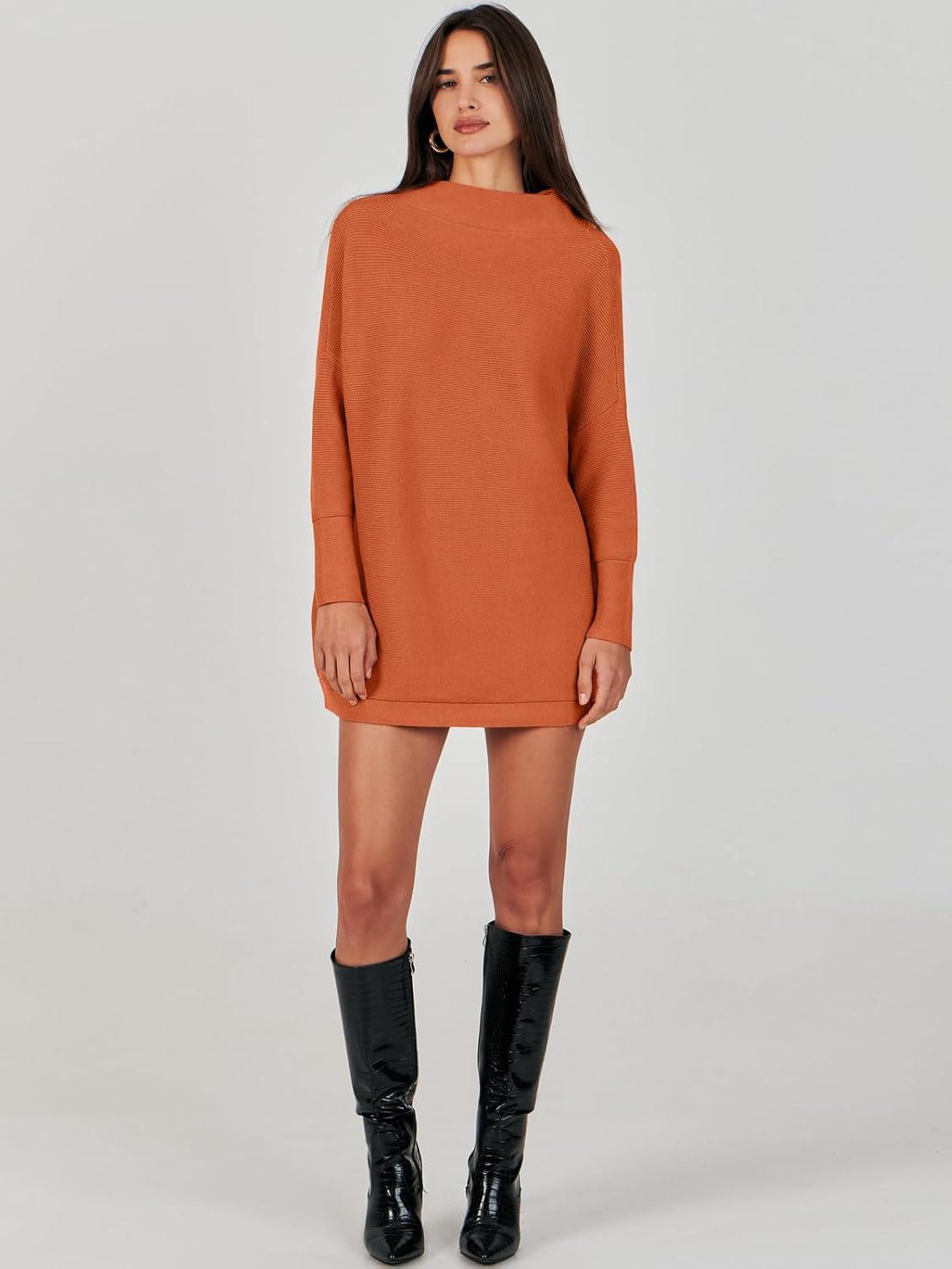 imageANRABESS Women Oversized Casual Loose Turtleneck Long Sleeve Slouchy Baggy Knit Tunic Sweaters Pullover 2025 Fall OutfitsRust Orange