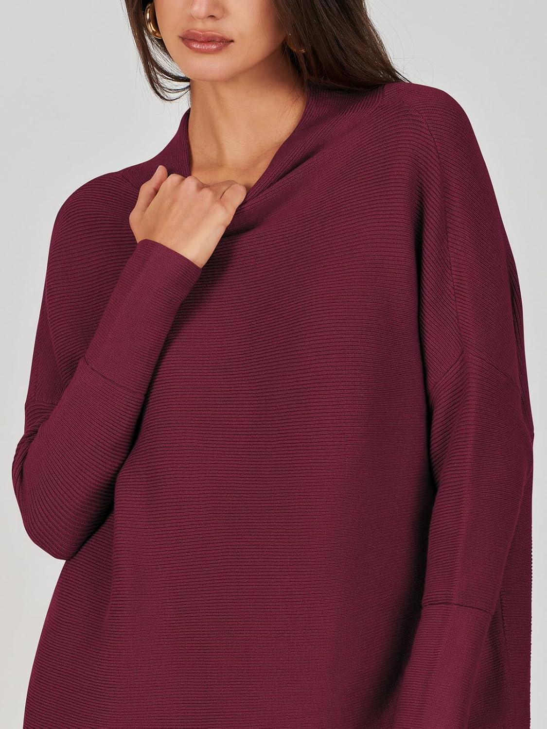 imageANRABESS Women Oversized Casual Loose Turtleneck Long Sleeve Slouchy Baggy Knit Tunic Sweaters Pullover 2025 Fall OutfitsWine Red