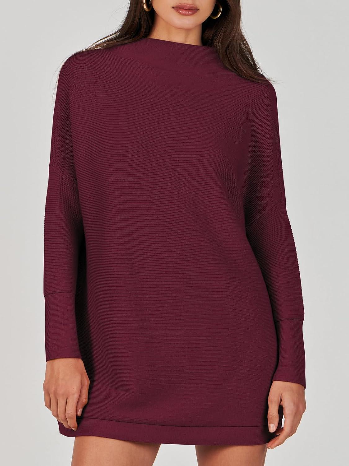 imageANRABESS Women Oversized Casual Loose Turtleneck Long Sleeve Slouchy Baggy Knit Tunic Sweaters Pullover 2025 Fall OutfitsWine Red