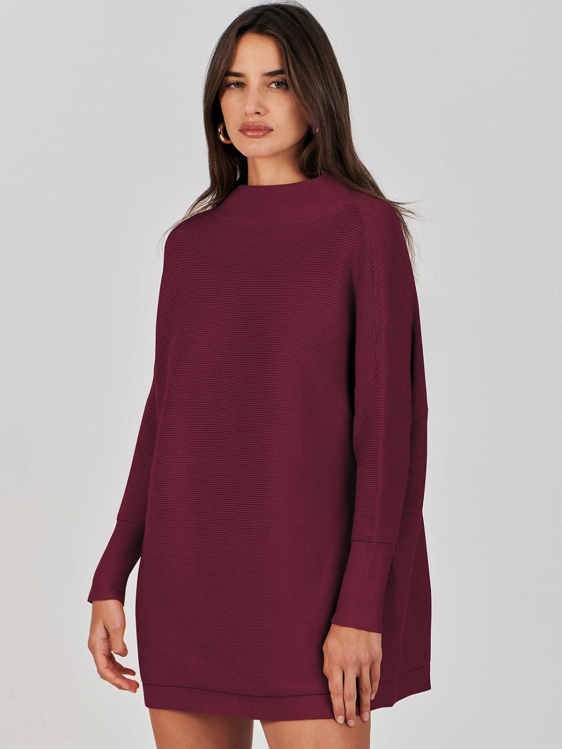 imageANRABESS Women Oversized Casual Loose Turtleneck Long Sleeve Slouchy Baggy Knit Tunic Sweaters Pullover 2025 Fall OutfitsWine Red