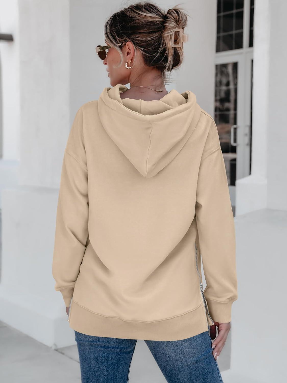 imageANRABESS Women Oversized Hoodies Side Zipper Fleece Long Sweatshirts Lightweight Tunic Pullover 2025 Fall Trendy ClothesDark Apricot