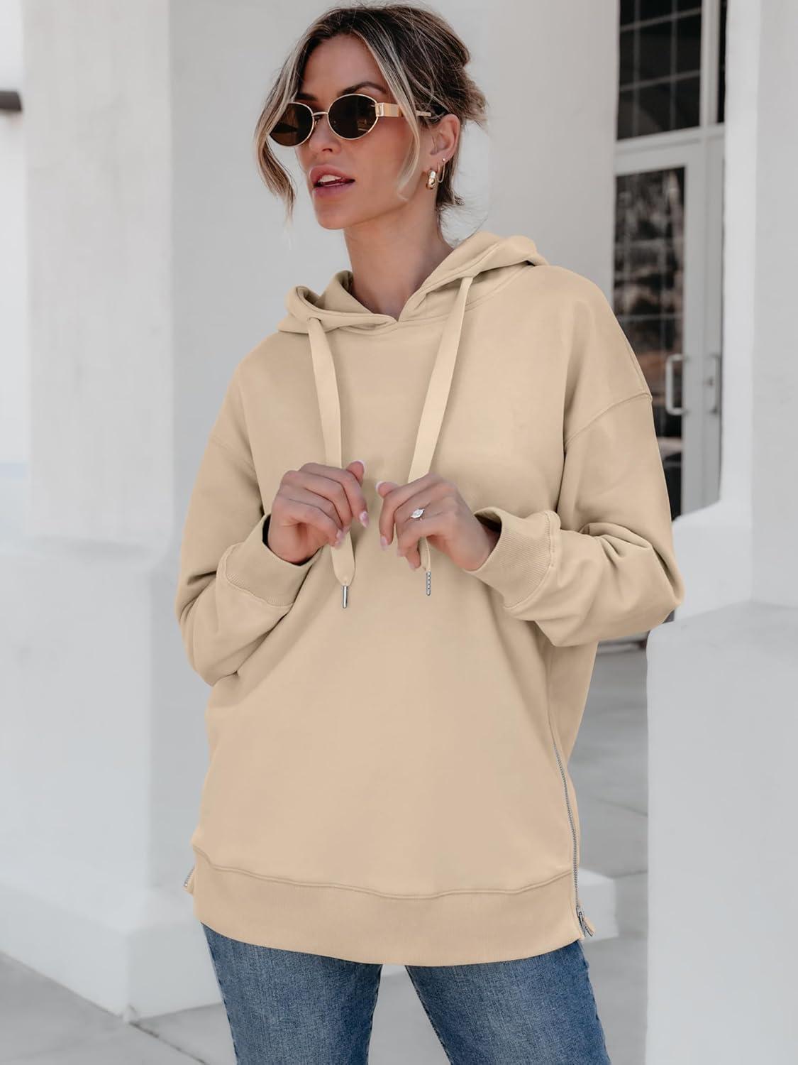imageANRABESS Women Oversized Hoodies Side Zipper Fleece Long Sweatshirts Lightweight Tunic Pullover 2025 Fall Trendy ClothesDark Apricot