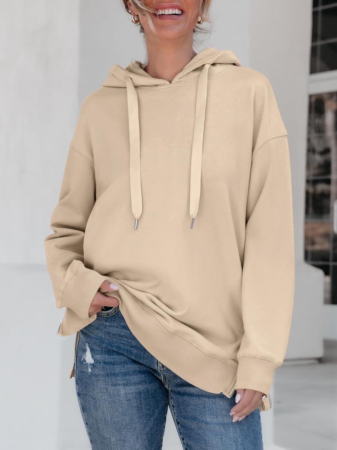 imageANRABESS Women Oversized Hoodies Side Zipper Fleece Long Sweatshirts Lightweight Tunic Pullover 2025 Fall Trendy ClothesDark Apricot