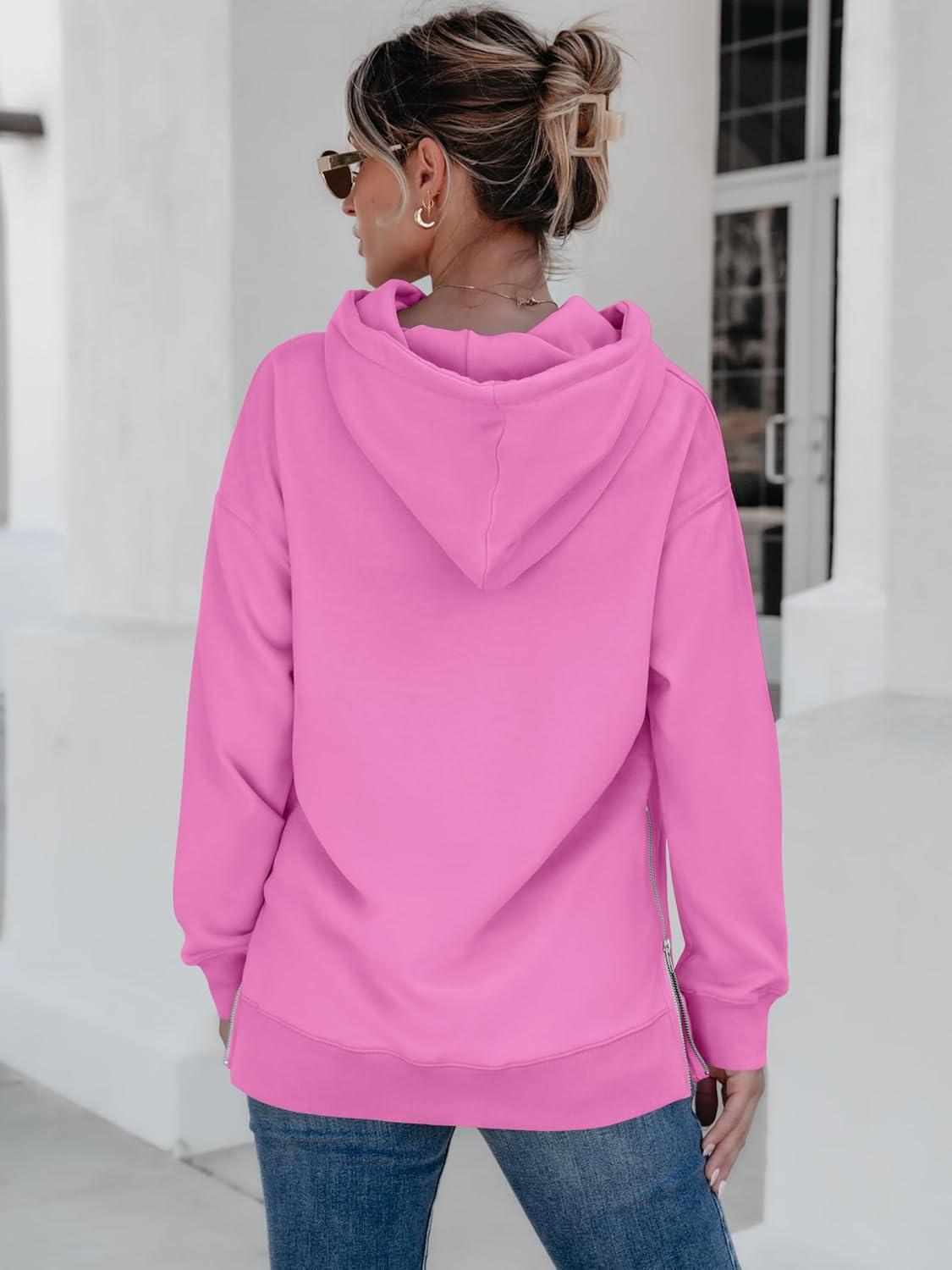 imageANRABESS Women Oversized Hoodies Side Zipper Fleece Long Sweatshirts Lightweight Tunic Pullover 2025 Fall Trendy ClothesPink