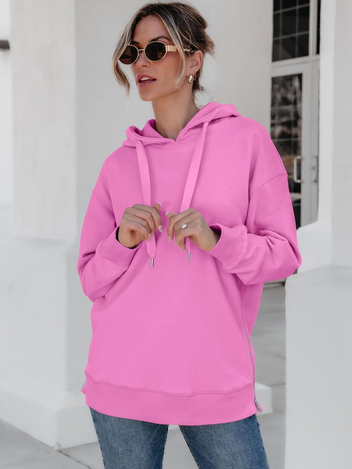 imageANRABESS Women Oversized Hoodies Side Zipper Fleece Long Sweatshirts Lightweight Tunic Pullover 2025 Fall Trendy ClothesPink