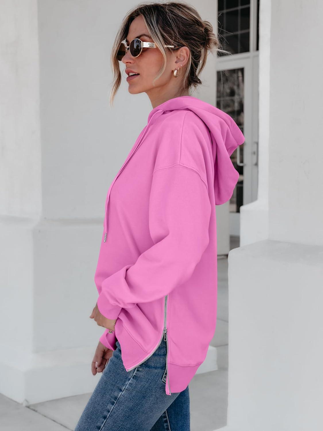 imageANRABESS Women Oversized Hoodies Side Zipper Fleece Long Sweatshirts Lightweight Tunic Pullover 2025 Fall Trendy ClothesPink