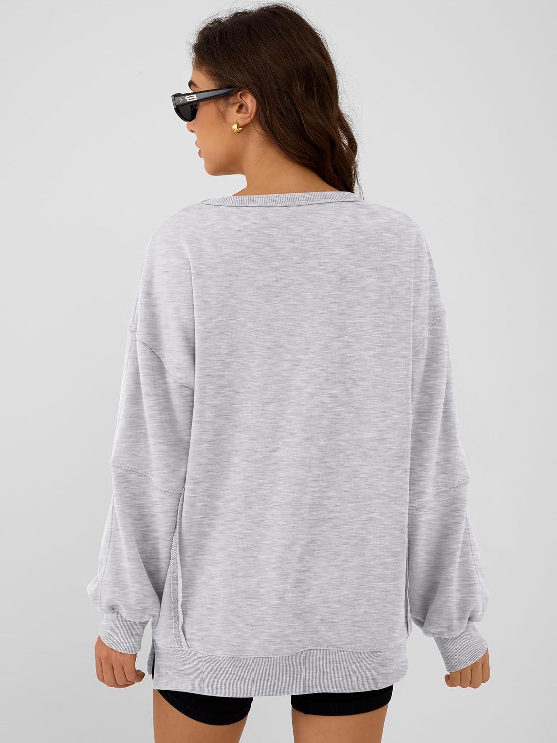 imageANRABESS Women Oversized Long Sleeve Sweatshirts Crewneck Side Slit Loose Teen Girl Pullover Top 2025 Fall Y2K Trendy Outfits Light Grey XLarge
