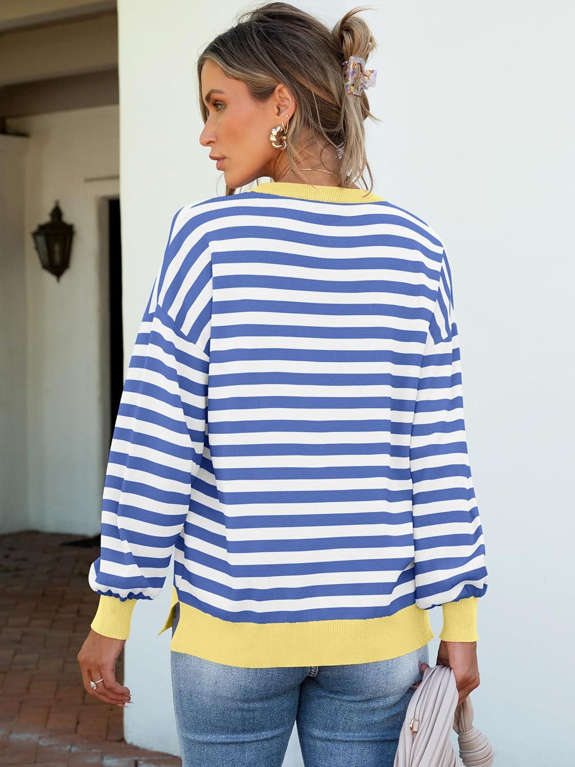 imageANRABESS Women Oversized Striped Sweaters Long Sleeve Crewneck Casual Side Slit Pullover Tops 2025 Fall Winter Trendy OutfitsBlue White