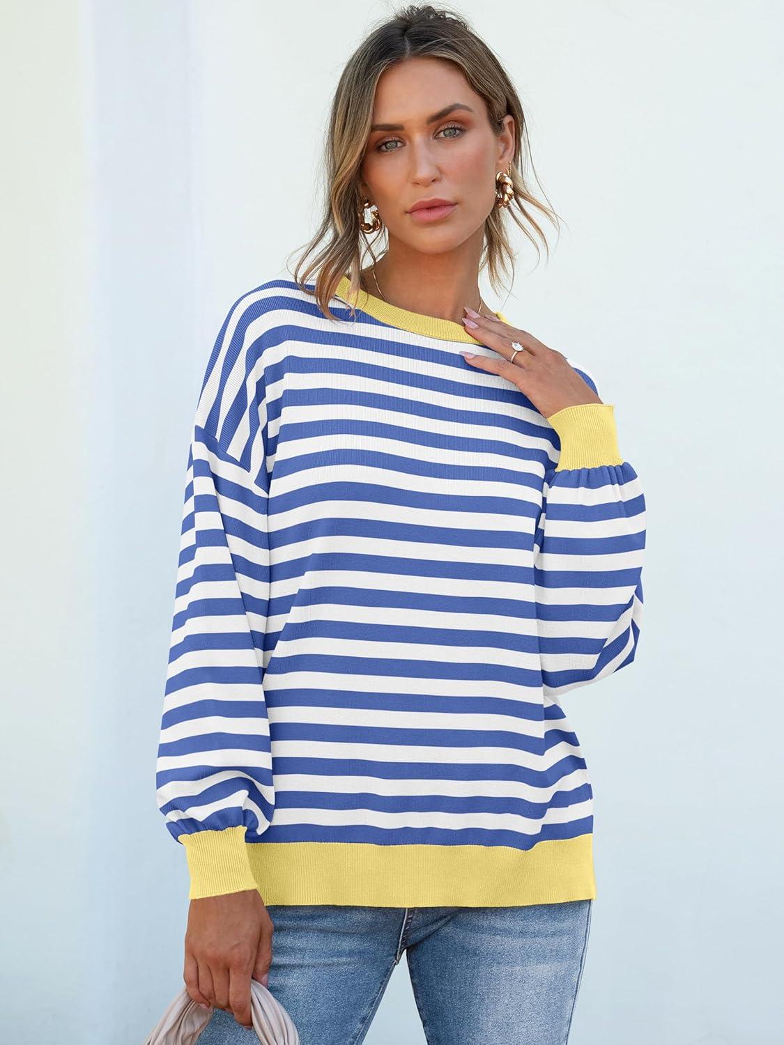 imageANRABESS Women Oversized Striped Sweaters Long Sleeve Crewneck Casual Side Slit Pullover Tops 2025 Fall Winter Trendy OutfitsBlue White