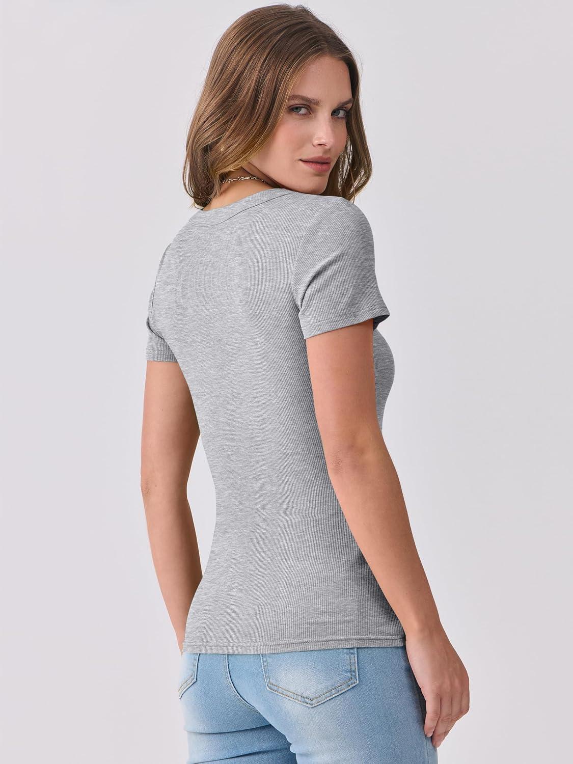 imageANRABESS Women Short Sleeve V Neck Ribbed Knit Fitted Shirts Basic Tees Tops 2025 Summer Casual TShirts Going Out OutfitsLight Gray